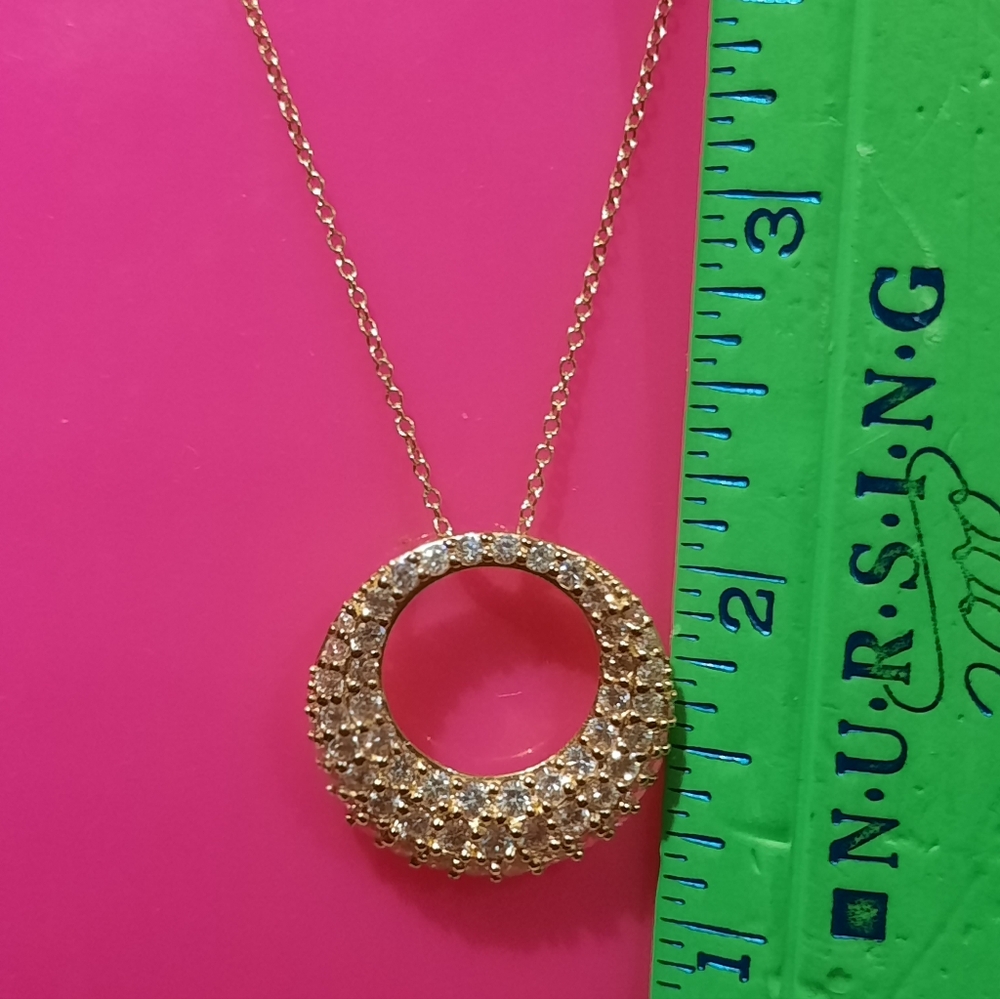 NWT GENUINE GOLD OVER STERLING SILVER CZ CIRCLE NECKLACE 18" Gift Bagged 🎁
